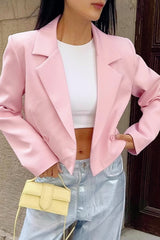 Cropped Pink Double Breasted Blazer