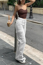Splice High Waist Straight Jeans