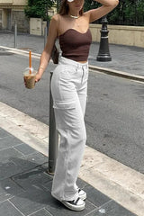 Splice High Waist Straight Jeans