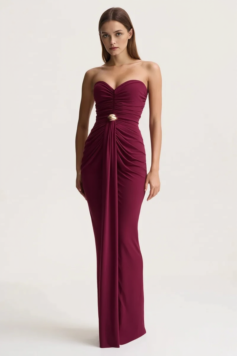 Sexy Sleeveless Ruched Waist Cinched Sash Strapless Party Dress Secondary image