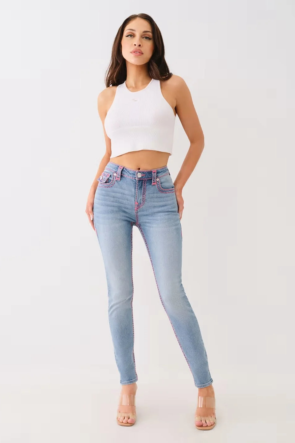 Washed Mid Rise Embroidered Jeans Main image
