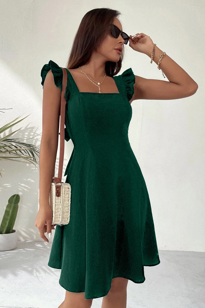Sleeveless Mini Dress with Ruffle Tie-back