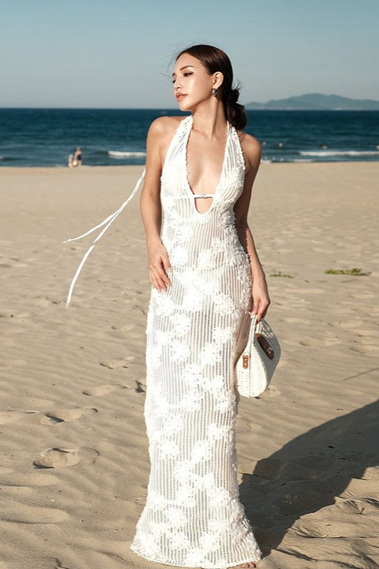Halter Neck Jacquard Birthday Dress Main image