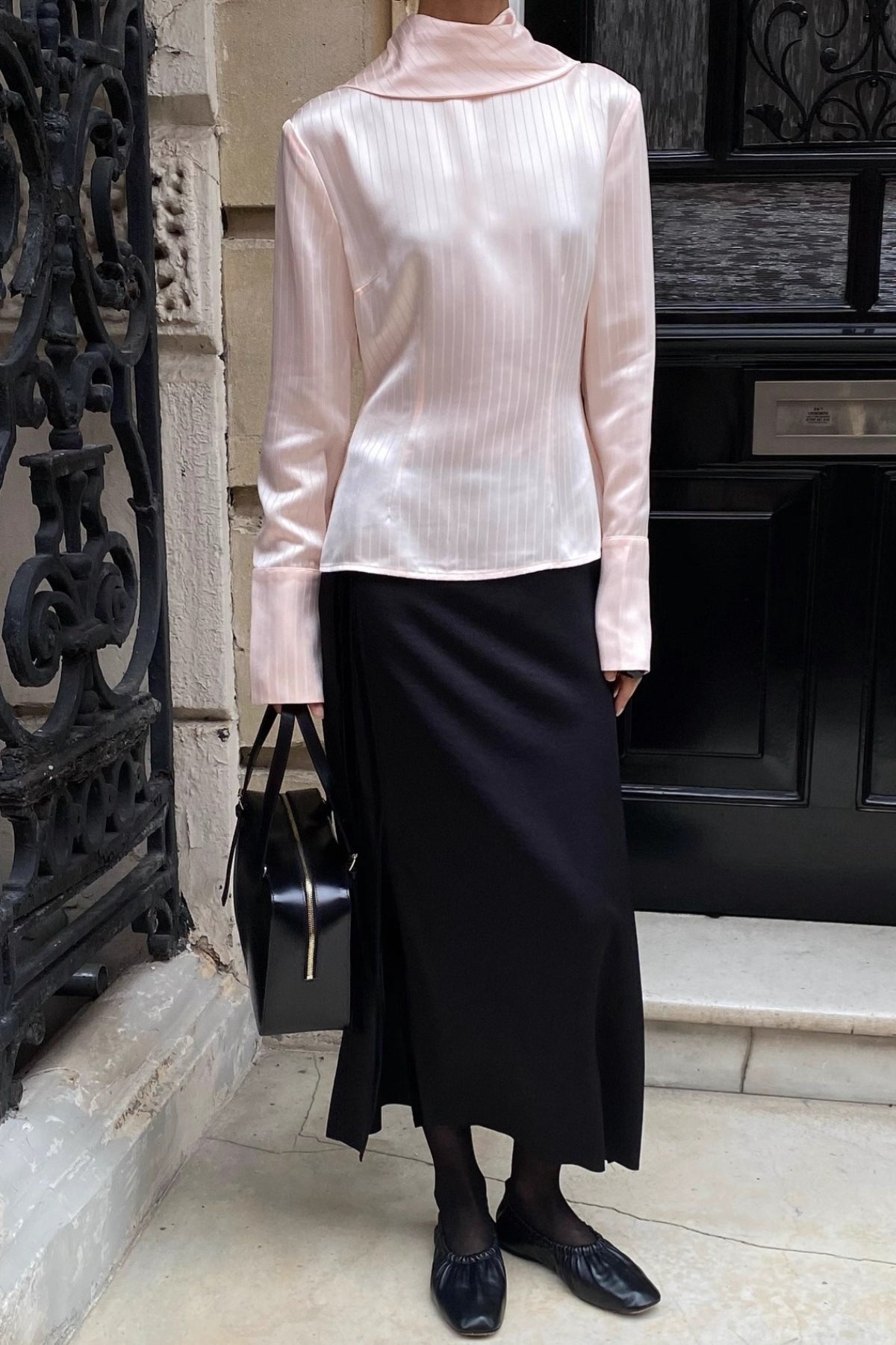 Stand Collar Neck Tie Slim Fit Workwear Long Sleeve Blouse Secondary image