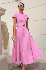 Elegant A Line Skirt Pink Tweed Style Two Piece Set