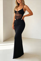Cutout Mesh Panel Bodycon Maxi Party Dress