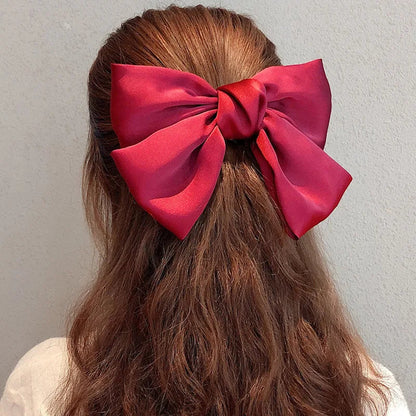 Big Red Bow Hair Accessory - Spring Korean Satin Rubber Bow - Christmas Accessory