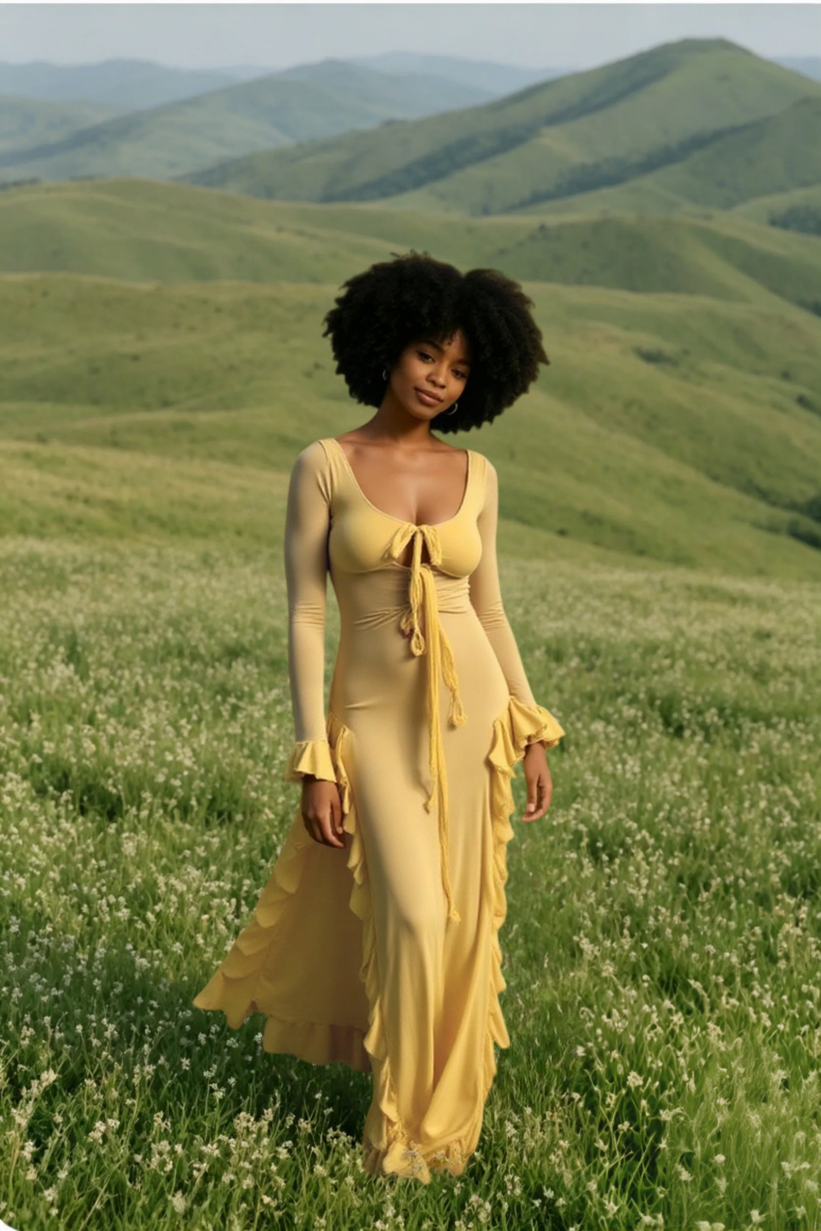 Ruffled Slit V-neck Maxi Dress Secondary image