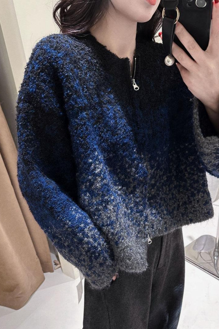 Zipper Front Gradient Knit Sweater Main image