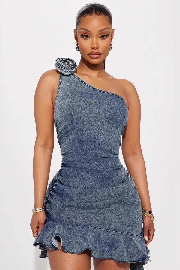 Floral Ruched Denim Dress Secondary image
