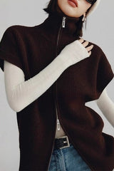 Dual Zip Turtleneck Knit Top
