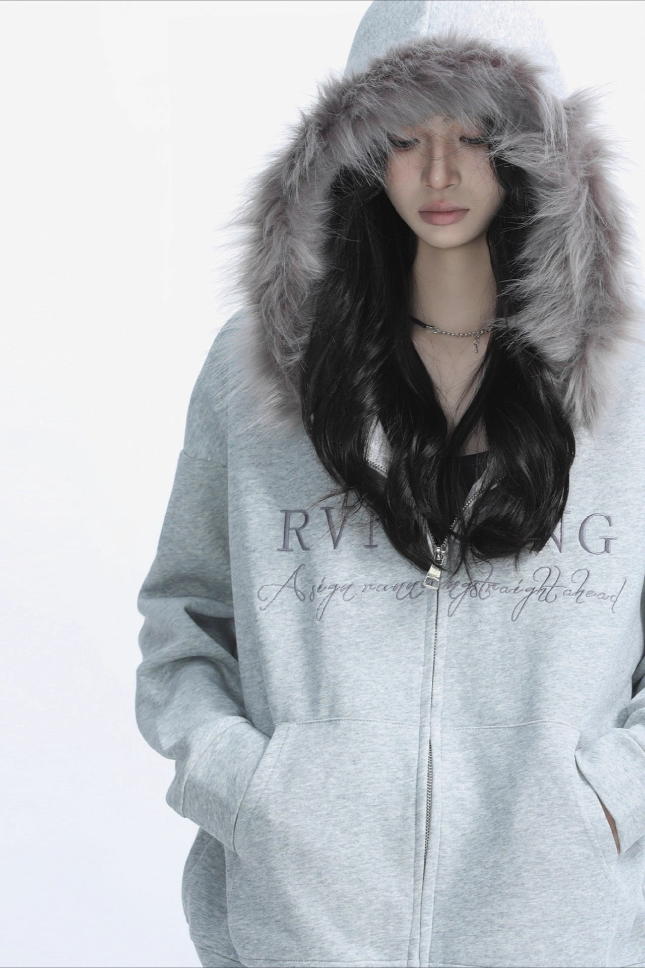 Fur Collar Oversized Zip Hoodie Main image