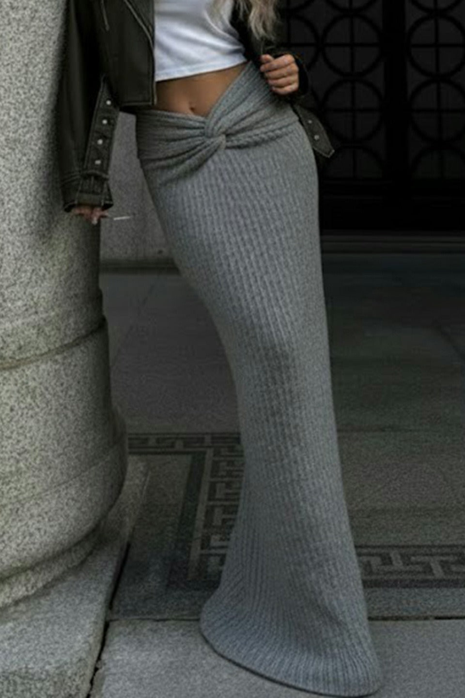 Solid Knit Turned Up Hem Bodycon Skirt Secondary image