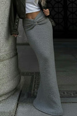 Solid Knit Turned Up Hem Bodycon Skirt