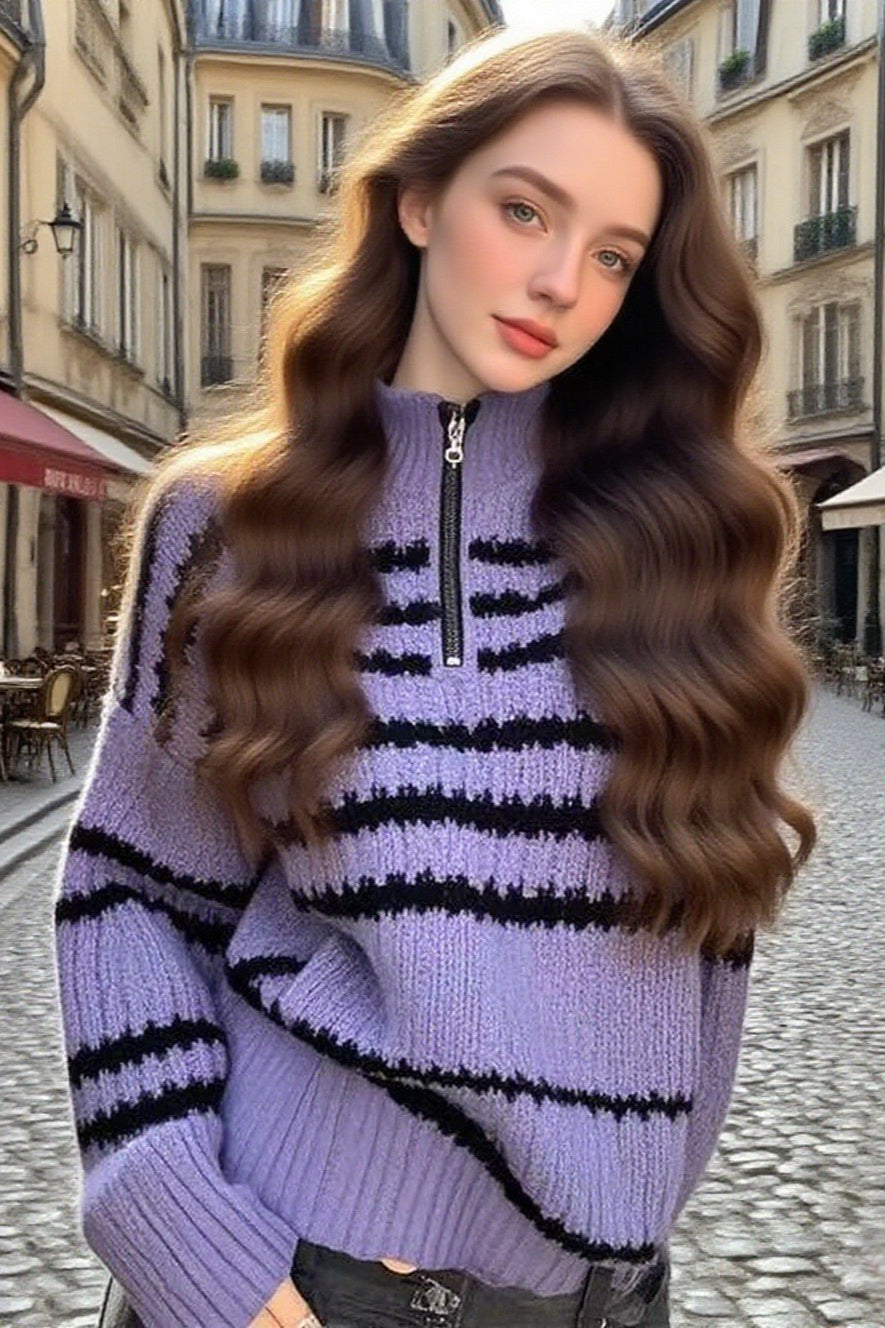 Loose Fit Striped Polo Sweater Main image