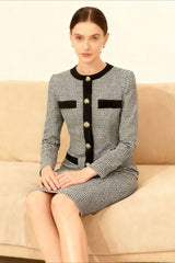 Slim Fit Tweed Knit Cardigan Skirt Tweed Suit Set