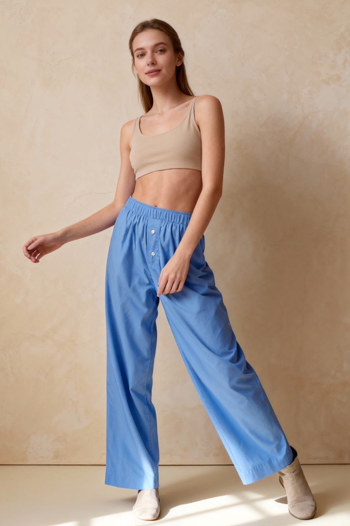 Retro Striped Button High Waist Straight Pant Secondary image
