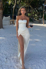 Satin Kink Detail Slit Maxi Dress