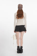 Faux Fur Trim V-Neck Knit Top