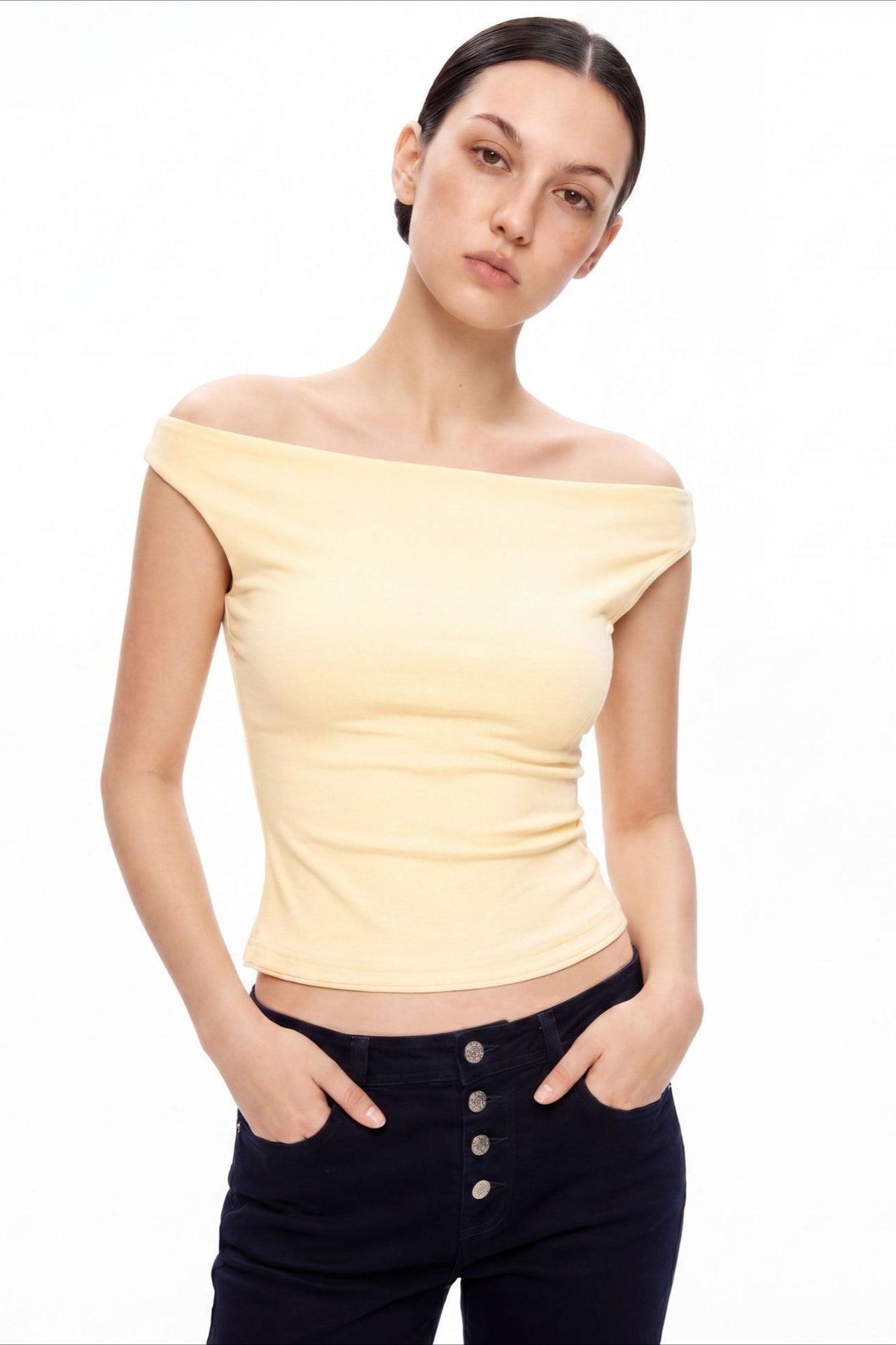 Stretch Soft One-Shoulder Fitted Crop Top