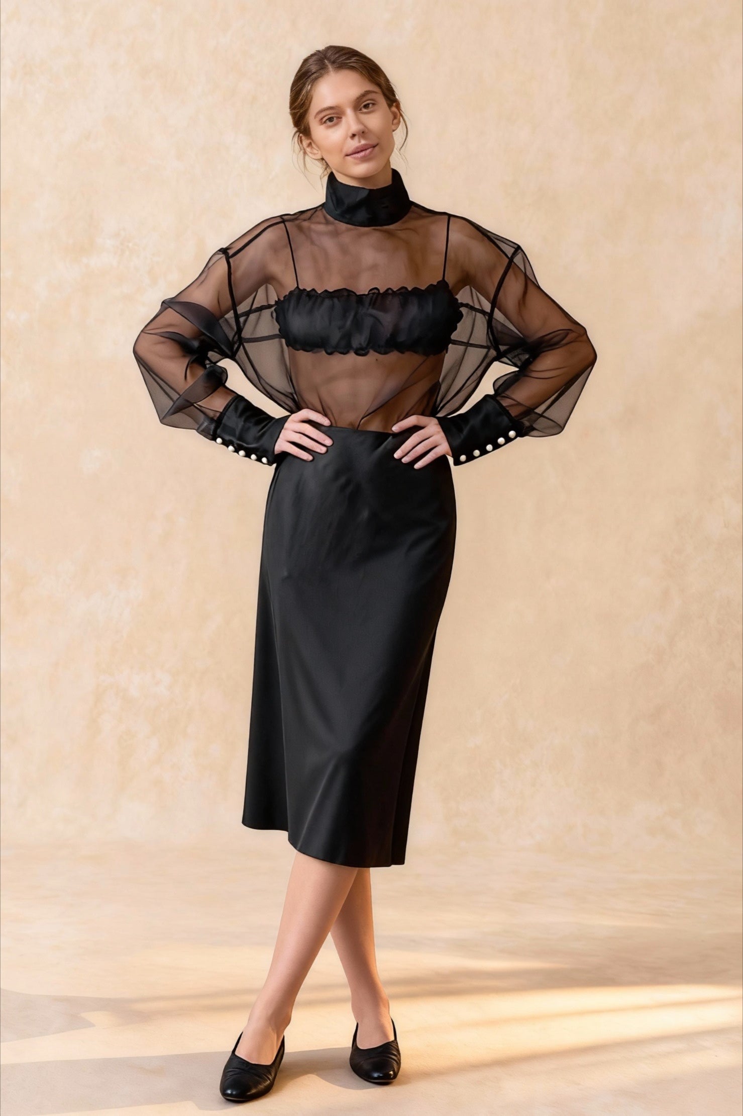 Mesh See-Through Long Sleeve Shirt Main image