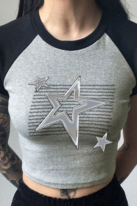 Vintage Star Print Contrast Tee T-Shirt Secondary image