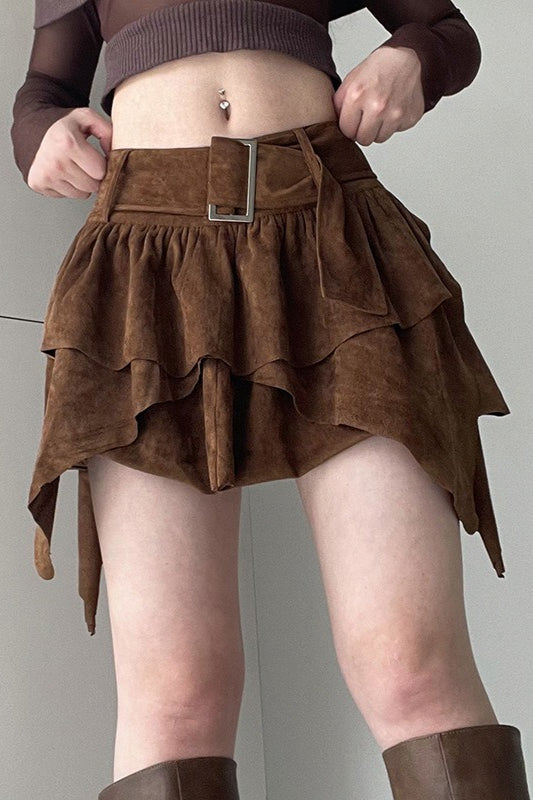 Retro Tiered Hem Asymmetric Bodycon Skirt Secondary image