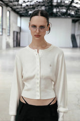 Embroidered Button Crop Cardigan