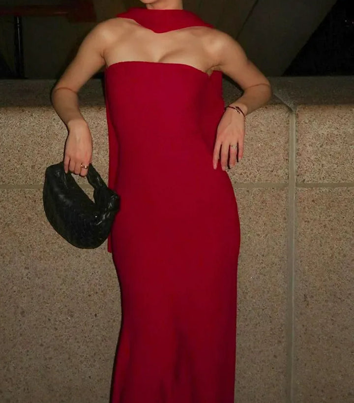 Scarf Strapless Pleated Maxi Dress Secondary image