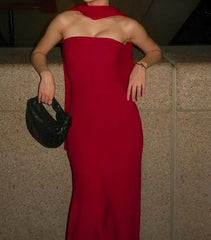 Scarf Strapless Pleated Maxi Dress