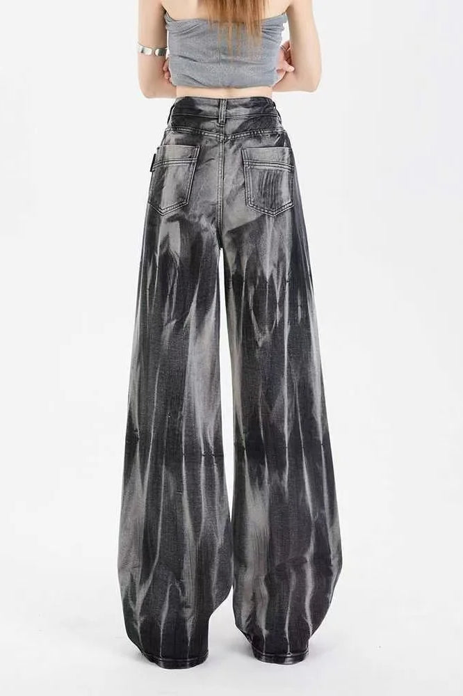 Black Tie-dye Wide-leg Jeans Secondary image