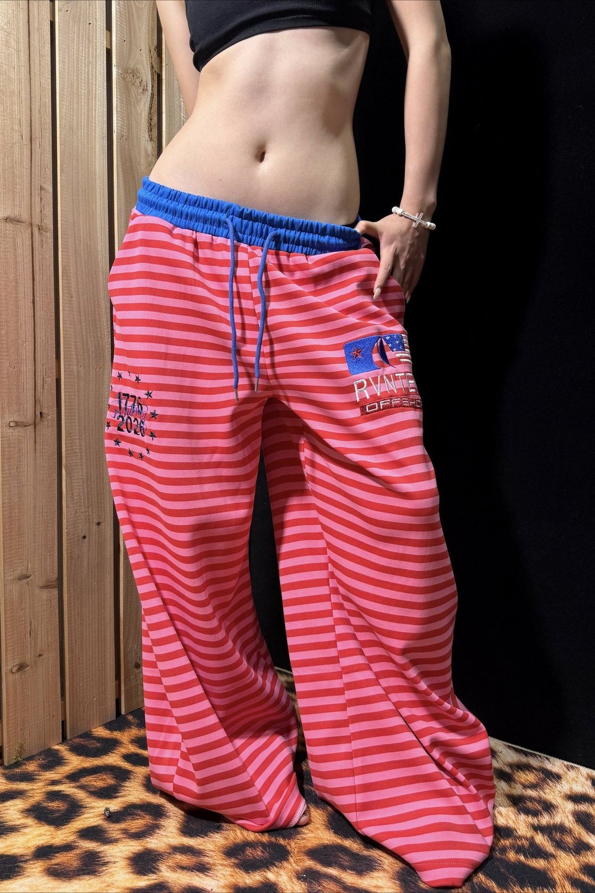 Striped Drawstring Relaxed Wide Leg Pants Main image