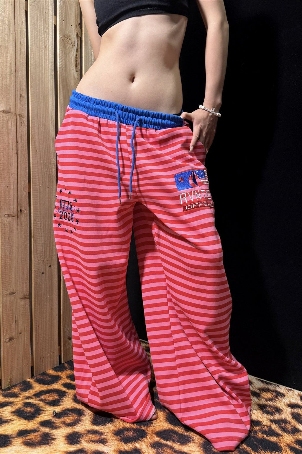 Striped Drawstring Relaxed Wide Leg Pants