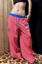 Striped Drawstring Relaxed Wide Leg Pants