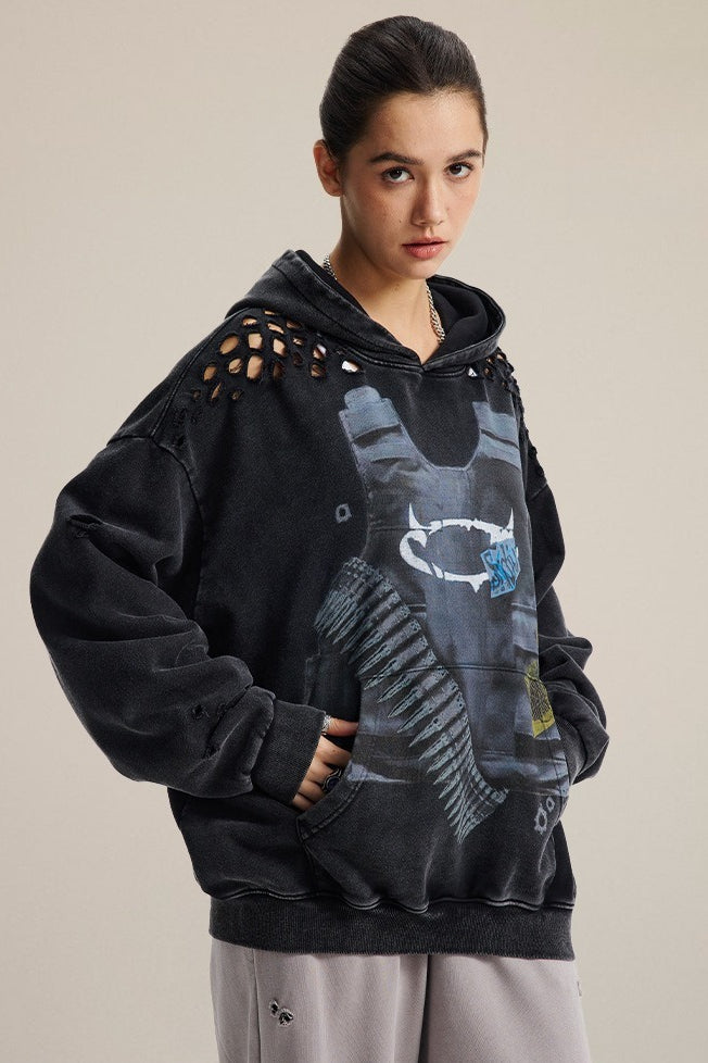 Edgy Distressed Graphic Hoodie Secondary image