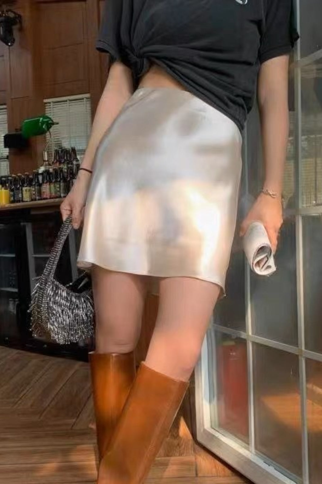 Satin Bias Cut A Line Mini Skirt Main image