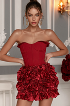 Strapless Ruffle 3D Floral Dress