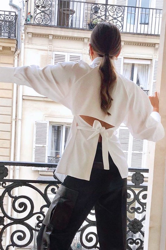 White Backless Tie Waist Blouse Secondary image
