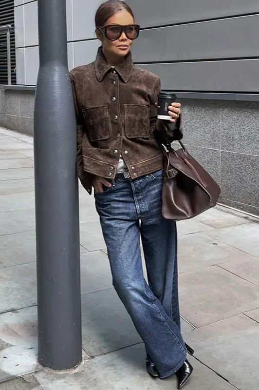Brown Cropped Casual Jacket Main image