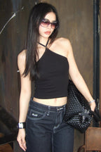 Sexy Fitted Asymmetric Halter Crop Top