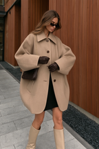 Brown Wool Blend Batwing Coat