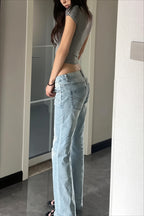 Faded Crease Low Rise Flare Jeans