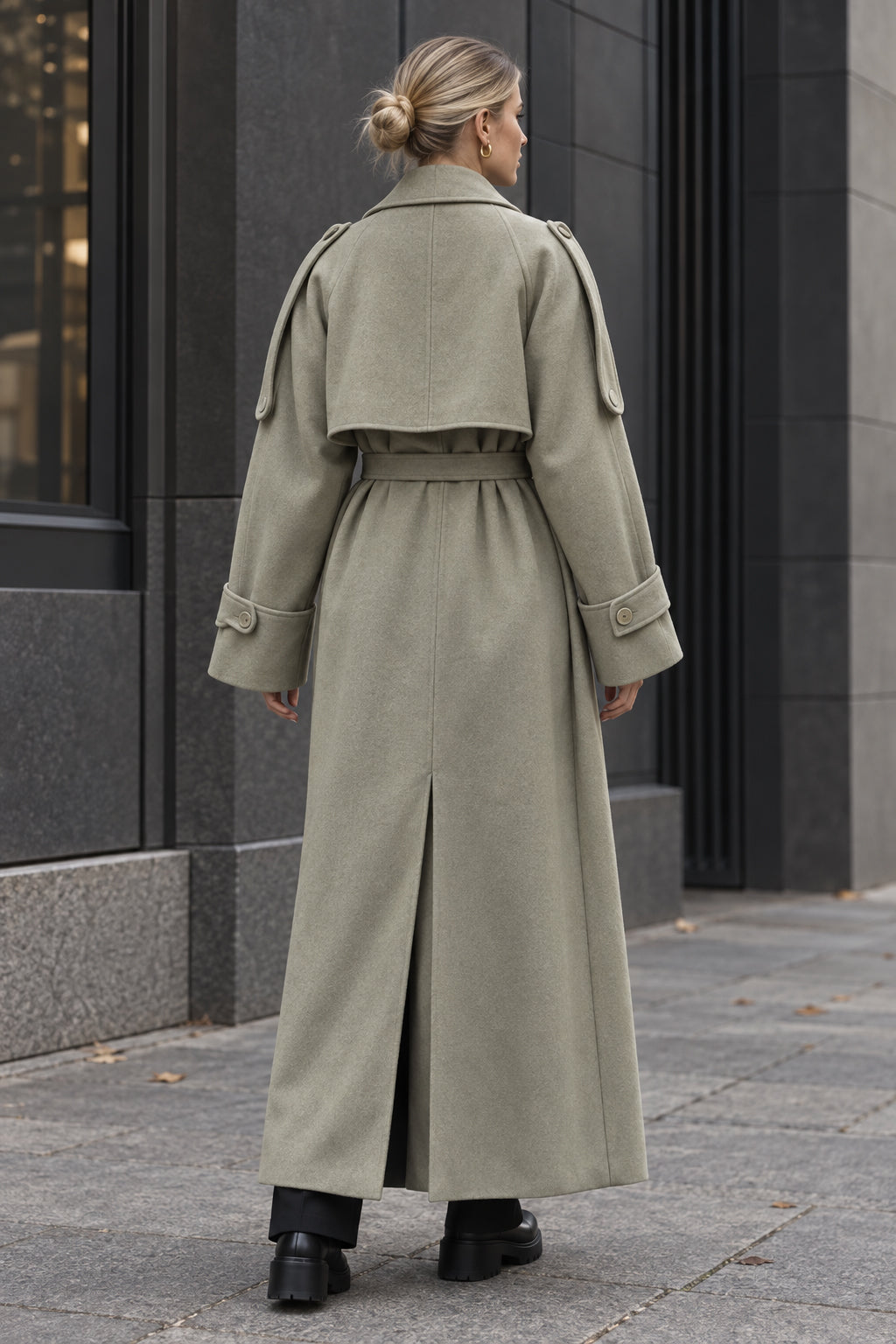 Turn-Down Collar Lace-Up Loose Overcoat
