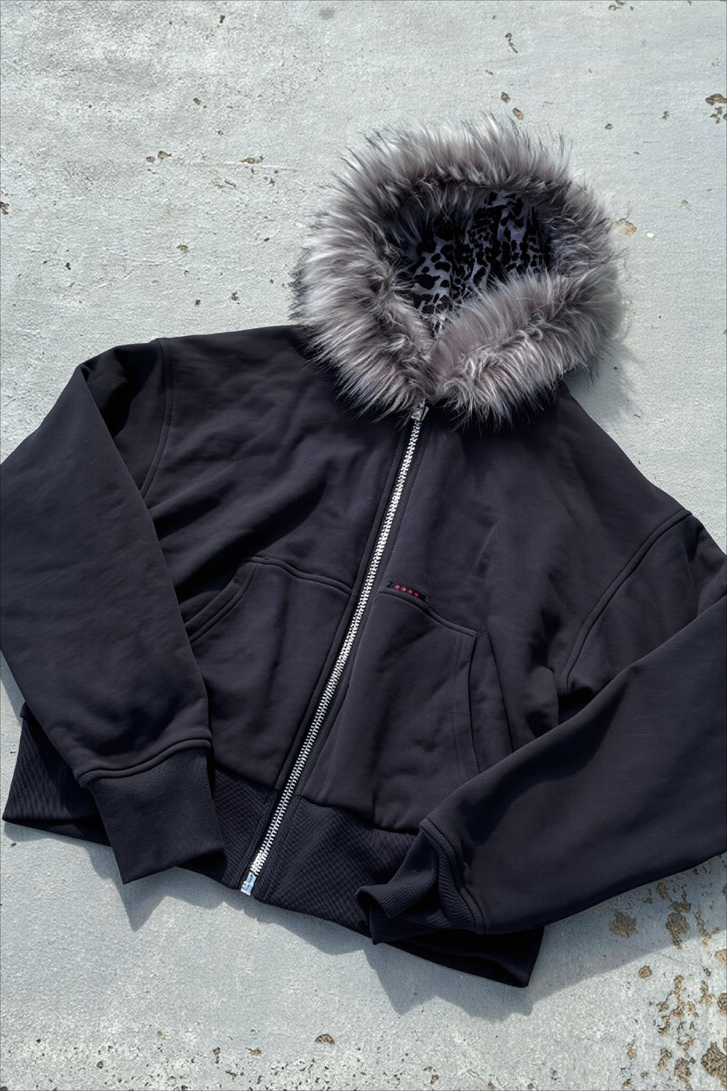 Reversible Leopard Panel Zip-Up Hoodie
