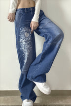 Graphic Print Relaxed Wide Leg Jeans