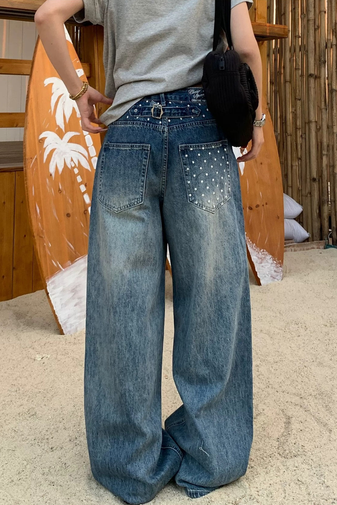 Star Print Washed Wide Leg Jeans Secondary image