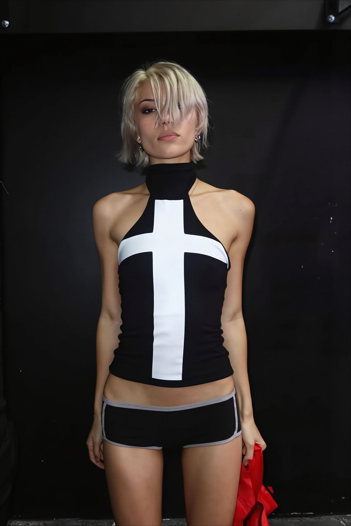 Gothic Cross Halter Neck Y2K Crop Top Main image