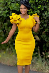 Chic Beaded Ruffled Sleeve Bodycon Cocktail Dress