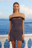 Off-Shoulder Lace Trim Polka Dot Bodycon Mini Dress