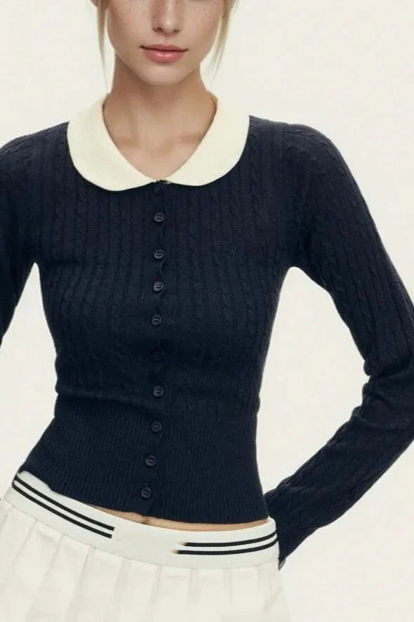 Short Lapel Cable Knit Cardigan Main image